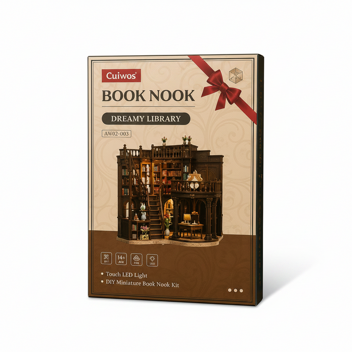 Cuiwos Book Nook Kit – DIY Miniature Wooden Puzzle with LED Lights
