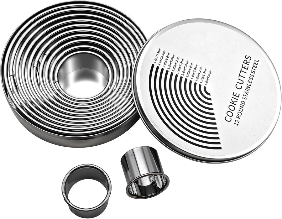 12 Piece Stainless Steel Round Cookie Cutter Set