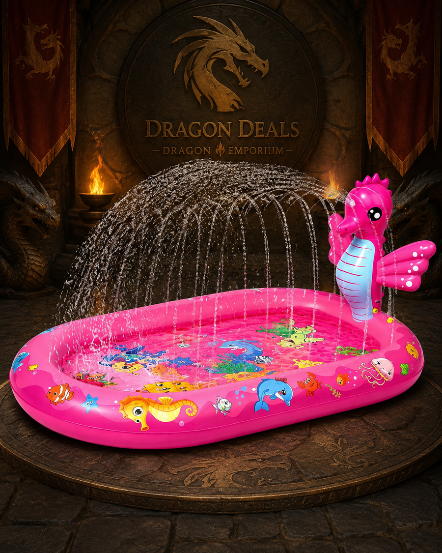 Inflatable Kids Splash Pool with Seahorse Sprinkler