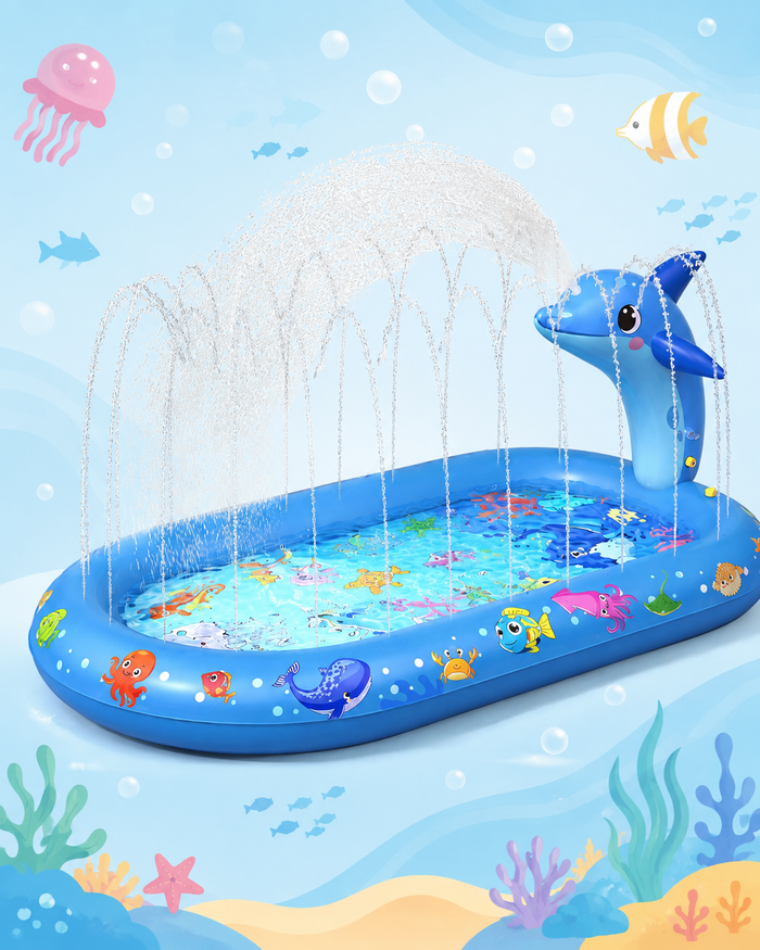 3-in-1 Inflatable Animal Splash Pool with Sprayer & Play Mat